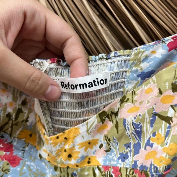 Reformation Kenzi floral sweetheart neckline smocked back mini dress - Picture 8 of 9